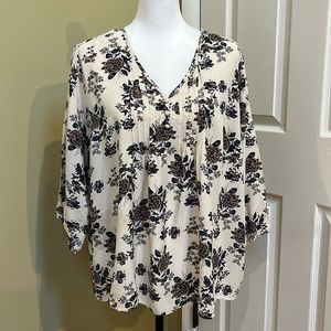 Women’s blouse, fun2fun, 2XL, cream, taupe, navy, floral print